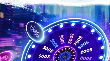 Image of a roulette wheel with highlighted prize amounts, symbolizing Vulkan Platinum Gambling platform's bonus game with a wheel of fortune.