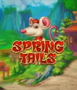 A charming illustration of a white rat dressed in traditional Chinese attire positioned in front of a scenic mountain backdrop. The image promotes the Spring Tails Slot by Betsoft, highlighted with prominent red and gold logo lettering.