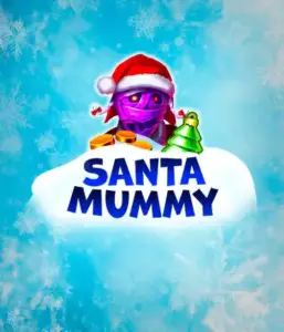  Experience the whimsical "Santa Mummy" slot game by Belatra, showcasing a Santa-clad mummy dressed in festive holiday attire. This eye-catching image presents the mummy with a bright purple hue, wearing a Santa hat, amid snowy blue and frosty snowflakes. The game's title, "Santa Mummy," is boldly written in large, frost-like blue letters.